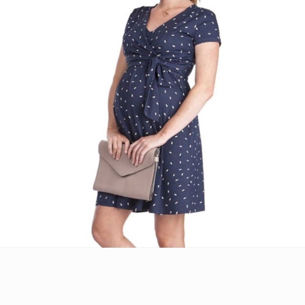 Navy Maternity Dress with White Dots